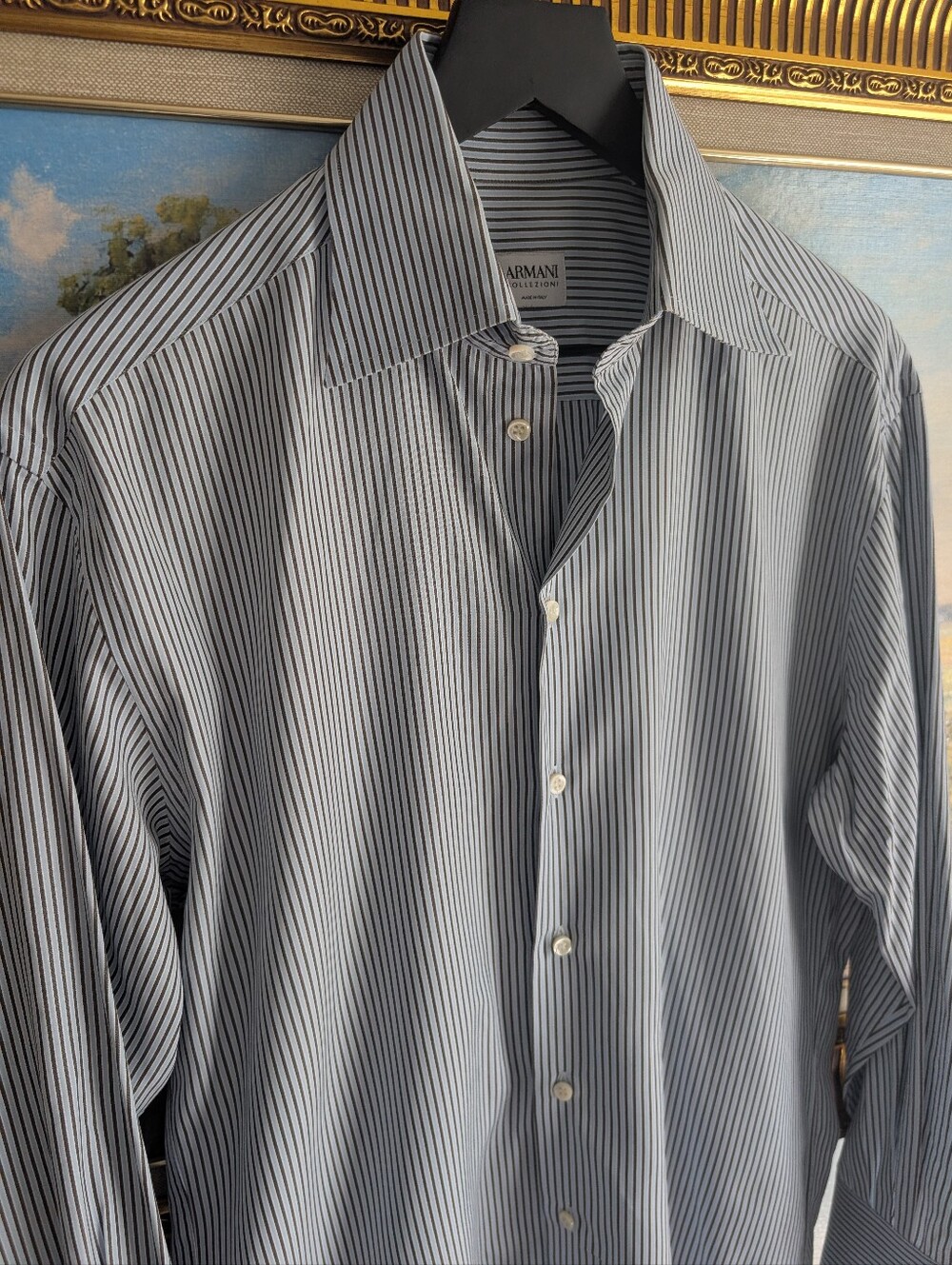 Armani Collezioni Blue and White Pinstripe Dress Shirt